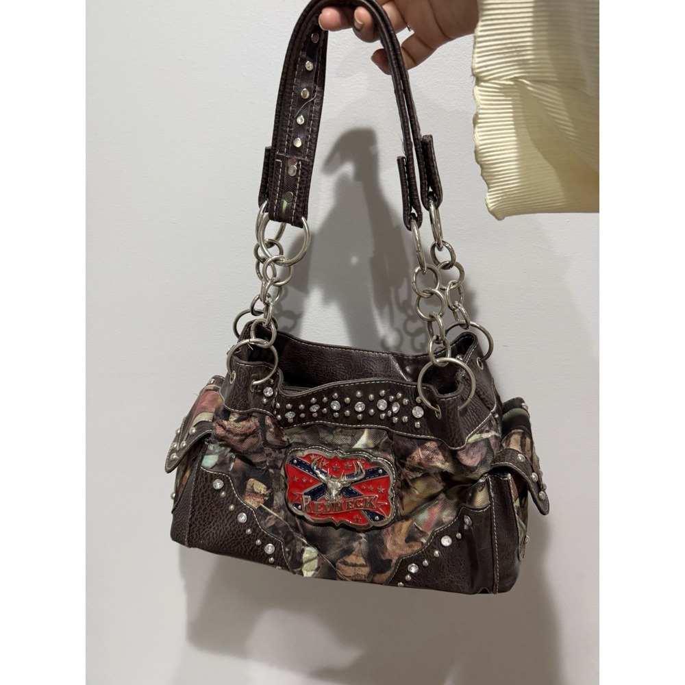 Y2K Western Camo Pink Studded Shoulder Bag Bling Rhinestone Purse Redneck M
